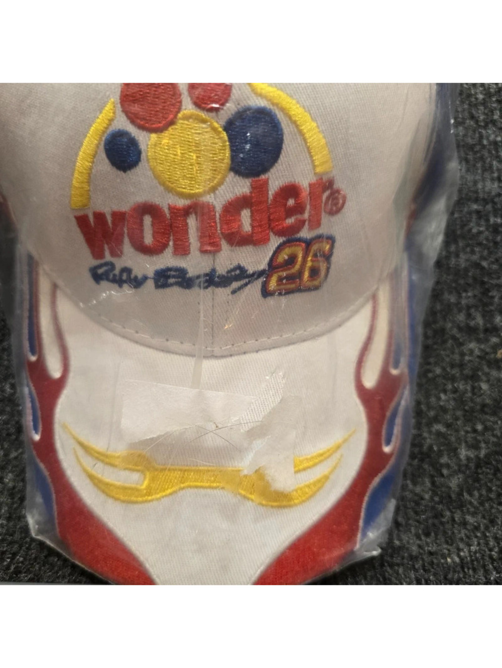 NWT Wonder Ricky Bobby #26 Flame Hat White Adjustable Talladega Nights New